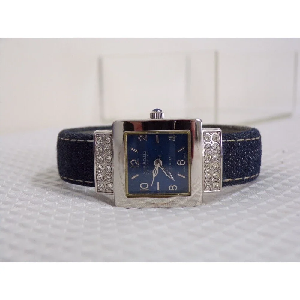 Joan Rivers‎ Collection Blue Jean Bracelet Band Silver & Rhinestones Square Lady
